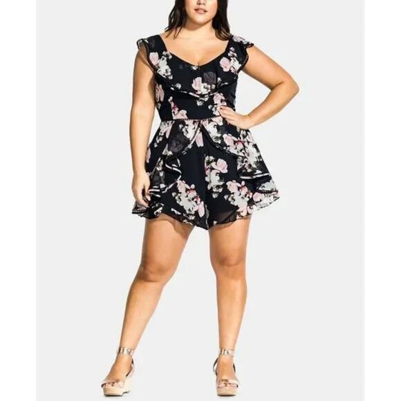 City Chic Women's PLAYSUIT LOTUS Black Floral plus Size XL‎ 22 NEW!!! - Picture 1 of 11